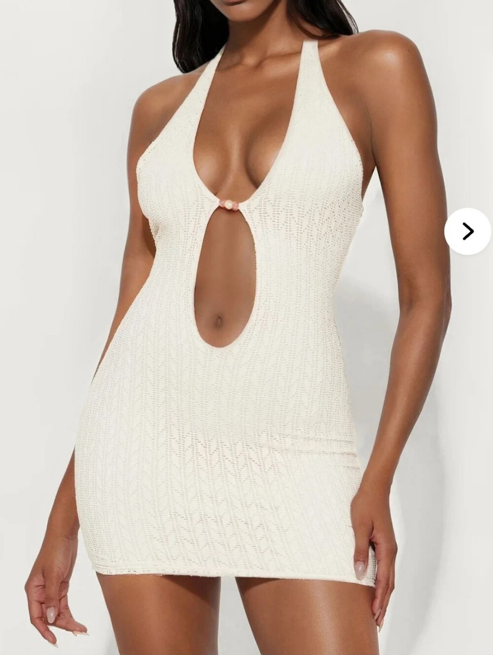 Fashion Nova Cream Halter Mini Dress with Front Cutout